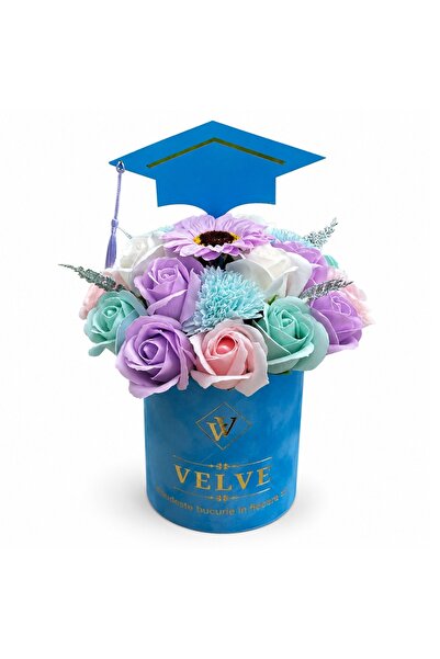 velve Aranjament floral absolvire 2026, in cutie de catifea cu trandafiri, ga...