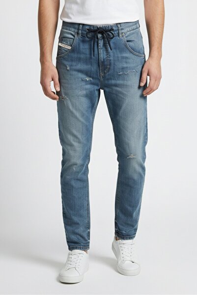 Diesel Men Regular Fit Rip Stretchable Denim, Light Blue