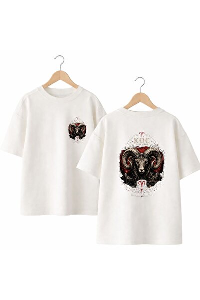 playwear Tricou cu imprimeu zodiacal Berbec pe spate și pieptul din față, 100...