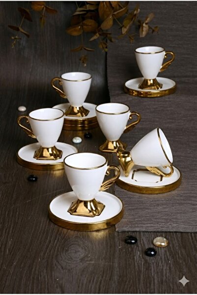 konak alışveriş Luminos Set of 6 White Gilded Coffee Cups