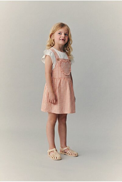 Magu Girl's Cotton Striped Salopet Dress Set