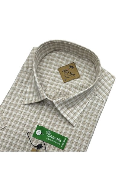 ALMİNA Classic Cut Short Sleeve Single Pocket Cotton Shirt