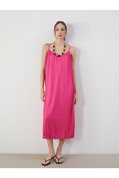 LC Waikiki Nevavm V-Neck Plain Satin Dress with String Straps