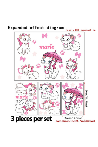 Choice 3pcs 3pcs 3pcs Marie the Cat Pink Bow & Umbrella Wall Sticker Set,suit...