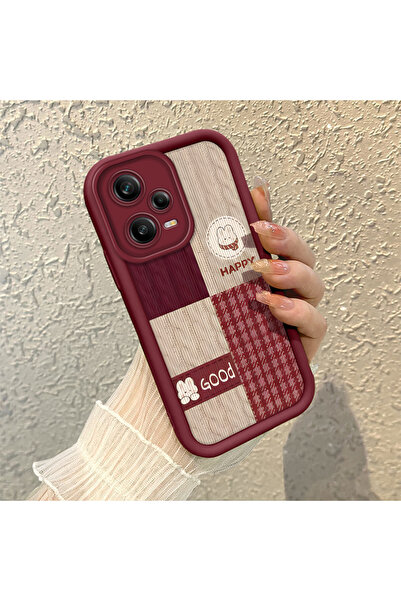 PATTERNOVA Redmi Note 12 Pro 5G Uyumlu Yüksek Kaliteli Bordo Kareli Ayı Kılıf...