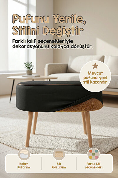 HAMUR Yıkanabilir Puf Tabure Kılıfı Tak-Çıkar-Değiştir-Yenile Orta Sehpa Kılı...