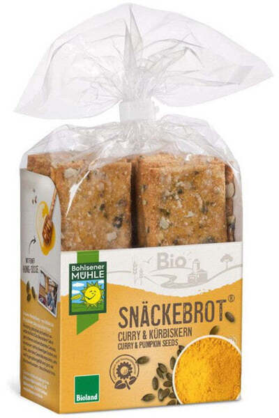 Bohlsener Muhle Organic crispy bread with pumpkin seeds and curry, 200g