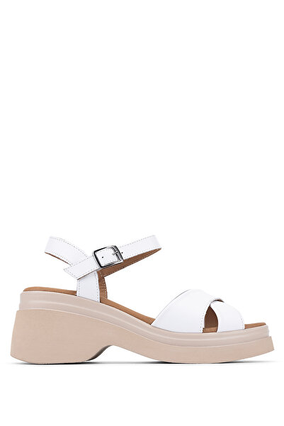 Tamer Tanca Women's Genuine Leather White Heeled Sandals