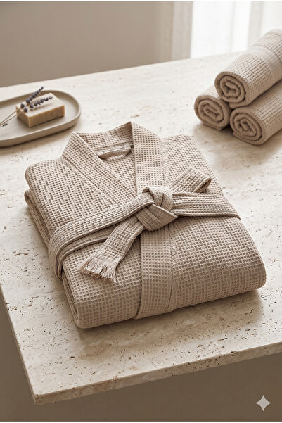 Miabella Home %100 Pamuklu Waffle Bornoz Unisex Spa Banyo Sabahlığı Yumuşak Premium