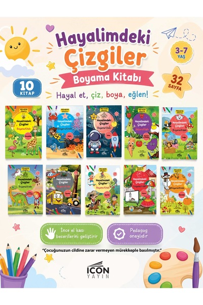 İCON YAYIN Hayalimdeki Çizgiler 10’lu 32 Sayfa Boyama Kitabı