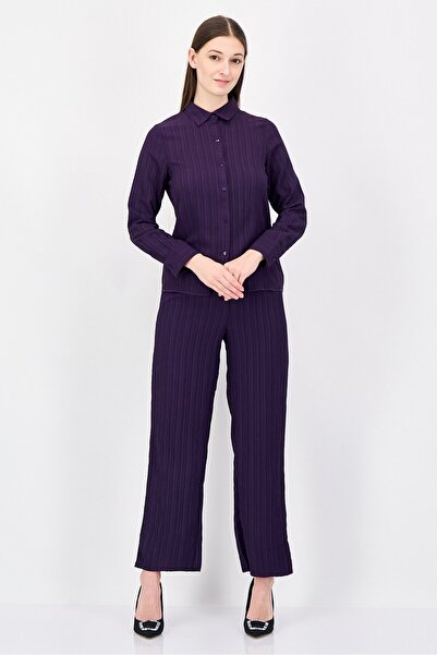 Rufaya Women 2 Pieces Textured Shirt And Bottom Set, Purple