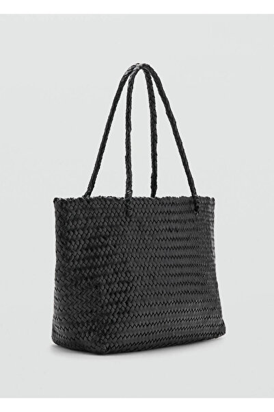MANGO Woman Örgü desenli deri shopper çanta
