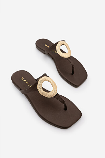 Marjin Women's Blunt Toe Flip Flops with Gold Metal Round Accessories Daily S...