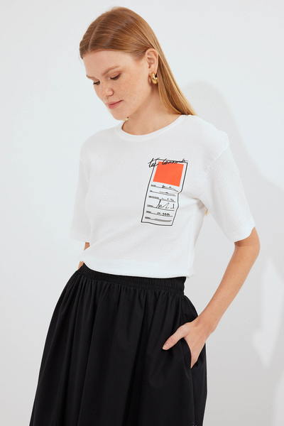 Modamorfo Tricou de bază tricotat cu imprimeu 911 - Portocaliu