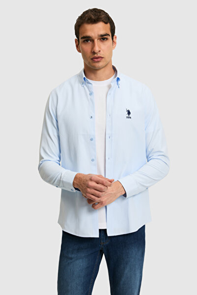 U.S. Polo Assn. قميص رجالي أساسي بأكمام طويلة باللون الأزرق الفاتح 50322160-V...