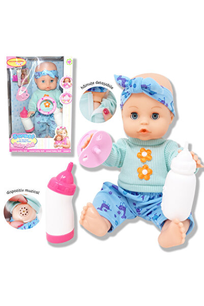 Salamandra Kids Papusa Bebelus Sweet Baby Doll cu accesorii, sunete, care bea...