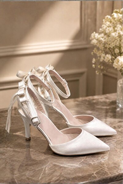 MODA MHS Lina Women's Satin Thin Heel Ankle-Tie Shoes with Pointed Toe