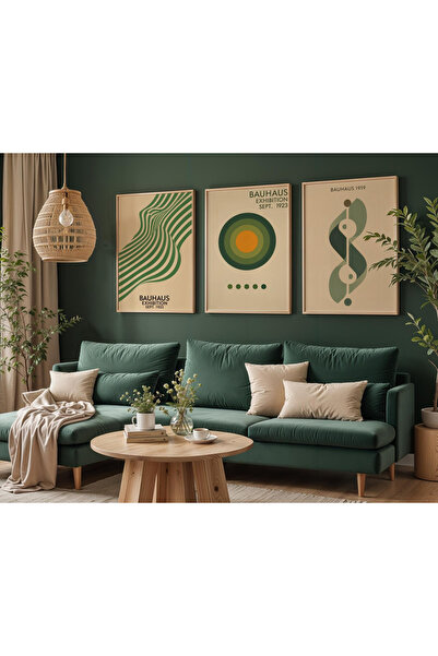 Tuba Decor Set de pictură pentru sufragerie cu rame din lemn, 3 piese, bauhaus