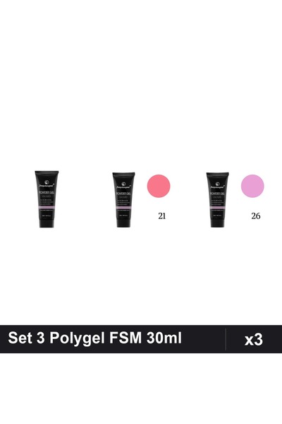 FSM Set 3 Polygel 30ml - Nr.01 CLEAR, Nr.21, Nr.26 - Constructie Unghii