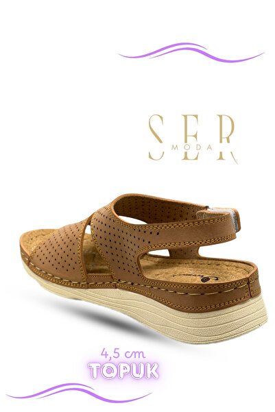 Moda Anna Women's Sandals – Thick and Soft Sole Comfortable Velcro Women's Sandals Tan
