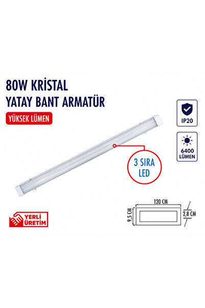 Lampist 80W 120 Cm Kristal Yatay Bant Armatür 6500K