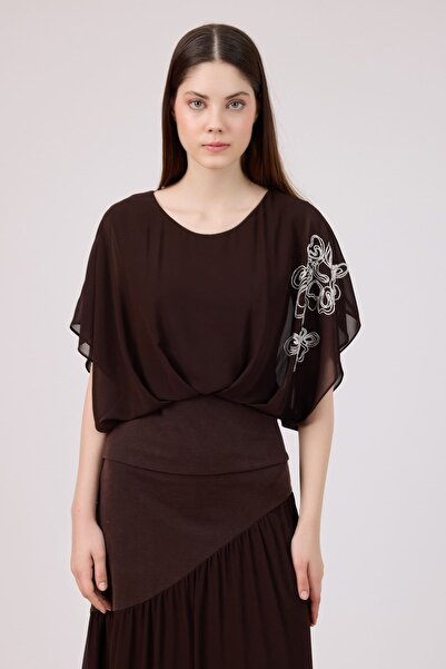 FEVER Kontrast nakışlı tencel bluz