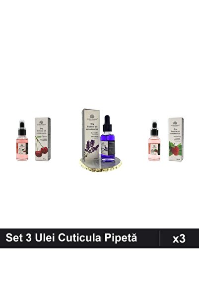 global fashion Set 3 Ulei Cuticula Pipetă 30ml - Cireșe, Lavandă, Căpșuni