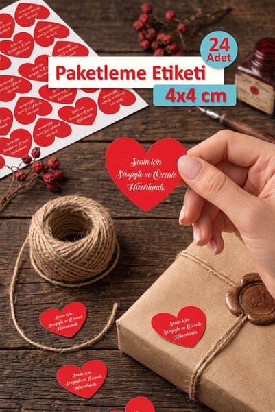 Tieni 24 Adet Kırmızı Kalp Şekilli Paketleme Etiketi | Teşekkür Sticker 4 cm ...