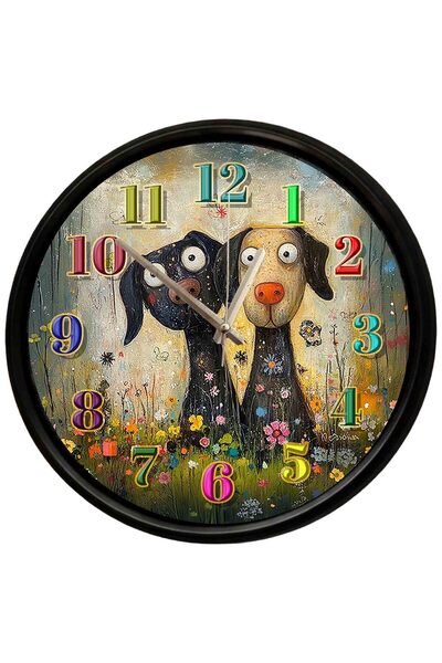 Caseras Cute Double Dog Themed Glass Wall Clock 28 cm – Silent Mechanism Fun ...