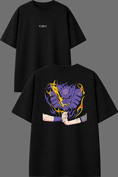 VSRN Tricou oversize negru cu imprimeu față și spate Purple Creature Design