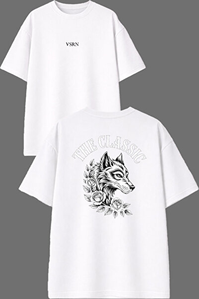 VSRN Tricou oversize alb cu imprimeu Kurt Design față-spate