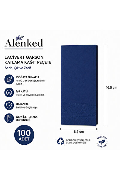 alenked مناديل ورقية قابلة للطي باللون الأزرق الداكن مقاس 33x33 - 100 قطعة