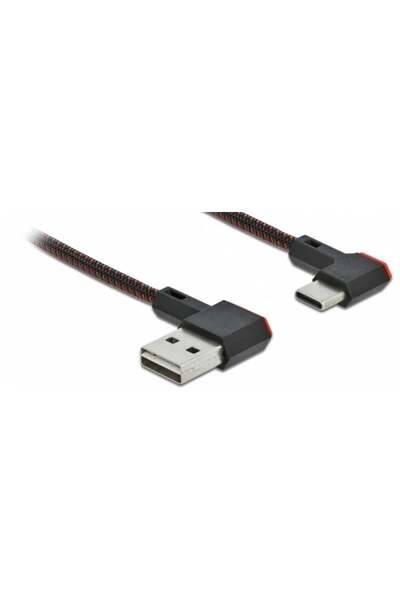 DELOCK USB-A 2.0 Stecker < USB-C Stecker gewinkelt 0,2m SW