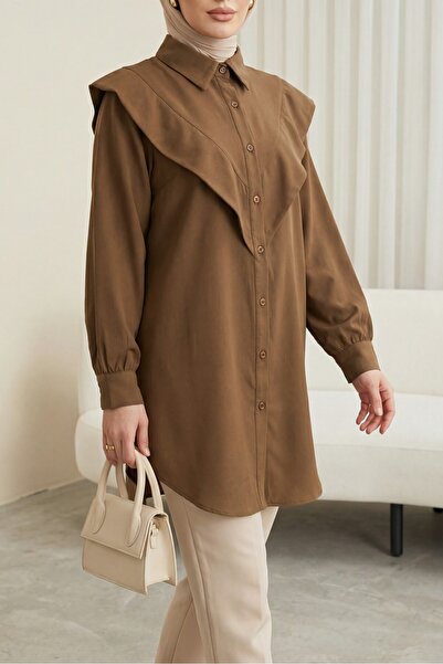 Modamorfo Imported Crepe Tunic with V-Details and Long Buttons at the Back - ...