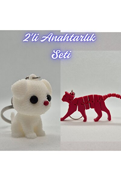 3DAtölyeMaker White Knitted Patterned Dog and Fire Engine Red Flexible Cat Ke...