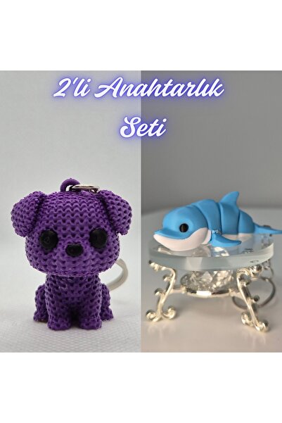 3DAtölyeMaker Purple Knitted Patterned Dog and Light Blue Flexible Colorful D...