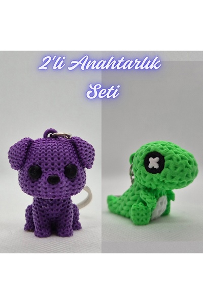 3DAtölyeMaker Purple Knitted Patterned Dog and Green Knitted Patterned Moving...