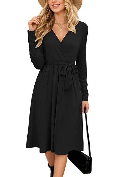 MOLERANI Knitted Dress Women's Autumn Dress Long Sleeve V-Neck Winter Dress W...