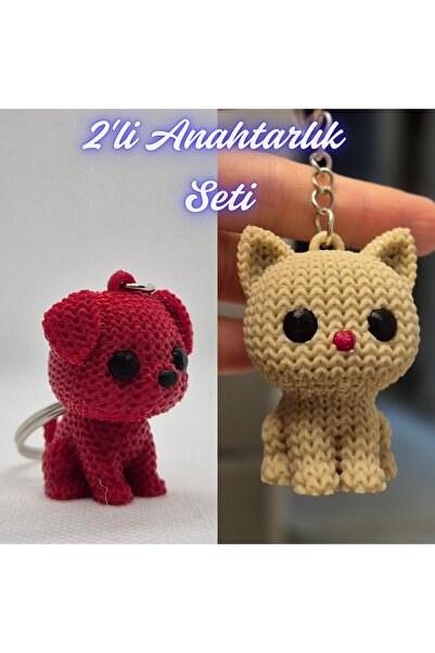 3DAtölyeMaker Fire Engine Red Knitted Patterned Dog and Cream Knitted Pattern...