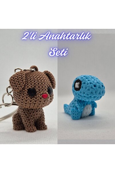 3DAtölyeMaker Dark Brown Knitted Patterned Dog and Light Blue Knitted Pattern...