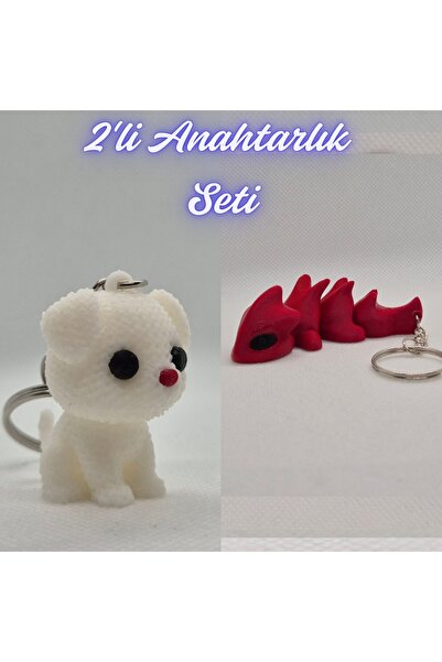 3DAtölyeMaker White Knitted Patterned Dog and Fire Engine Red Flexible Dragon...
