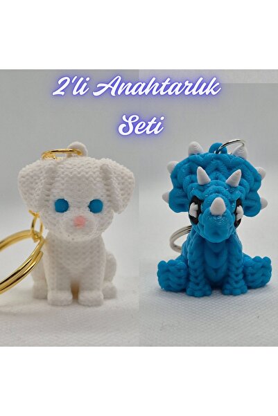 3DAtölyeMaker White Knitted Pattern Dog-2 and Light Blue Knitted Pattern Tric...