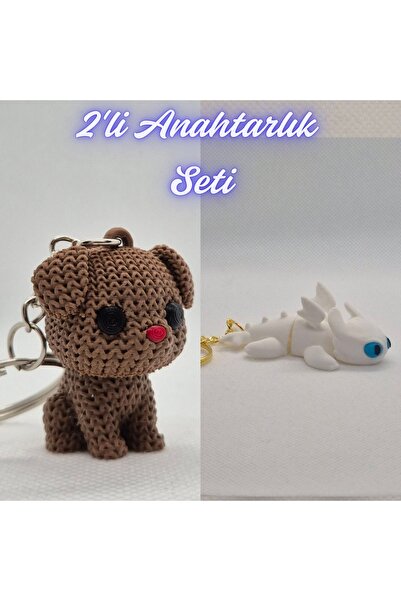 3DAtölyeMaker Dark Brown Knitted Patterned Dog and How to Train Your White Dr...
