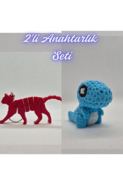 3DAtölyeMaker Fire Engine Red Flexible Cat and Light Blue Knitted Pattern Mov...