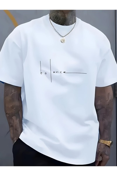 PAVRO Unisex Άνετο T-shirt με μικτό σχέδιο και στάμπα