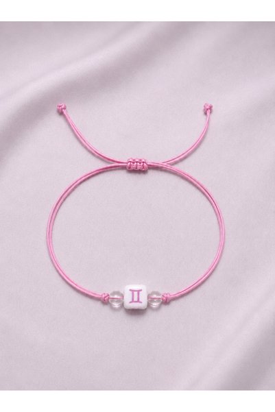 Femenino Gemini Zodiac Sign Pink Rope Adjustable Zodiac Bracelet