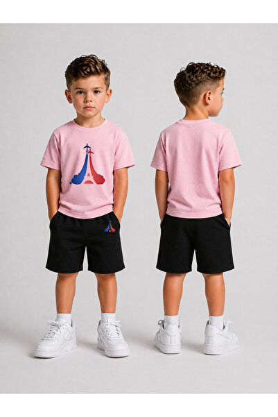 LORVEX Set tricou și pantaloni scurți pentru băieți, din bumbac imprimat, pen...