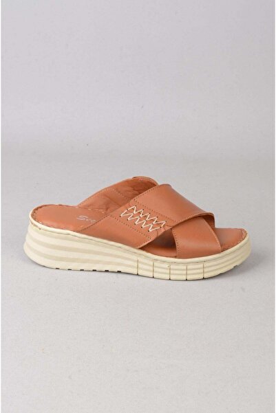 SEÇ KUNDURA Seç Km43 Genuine Leather Anatomical Women's Slippers Tan