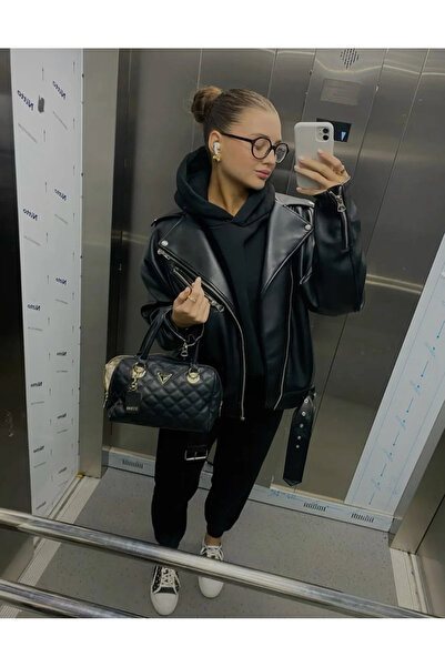 Ekim Store Long Black Belted Boyfriend Leather Jacket