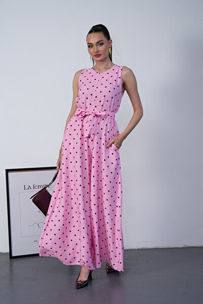 NAVY Zero Sleeve Waist Tie Detailed Polka Dot Jumpsuit